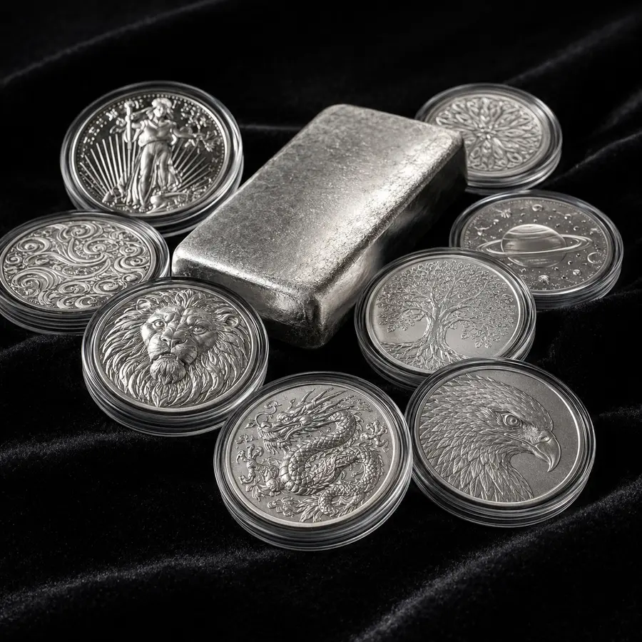 Pièces et lingot d’argent