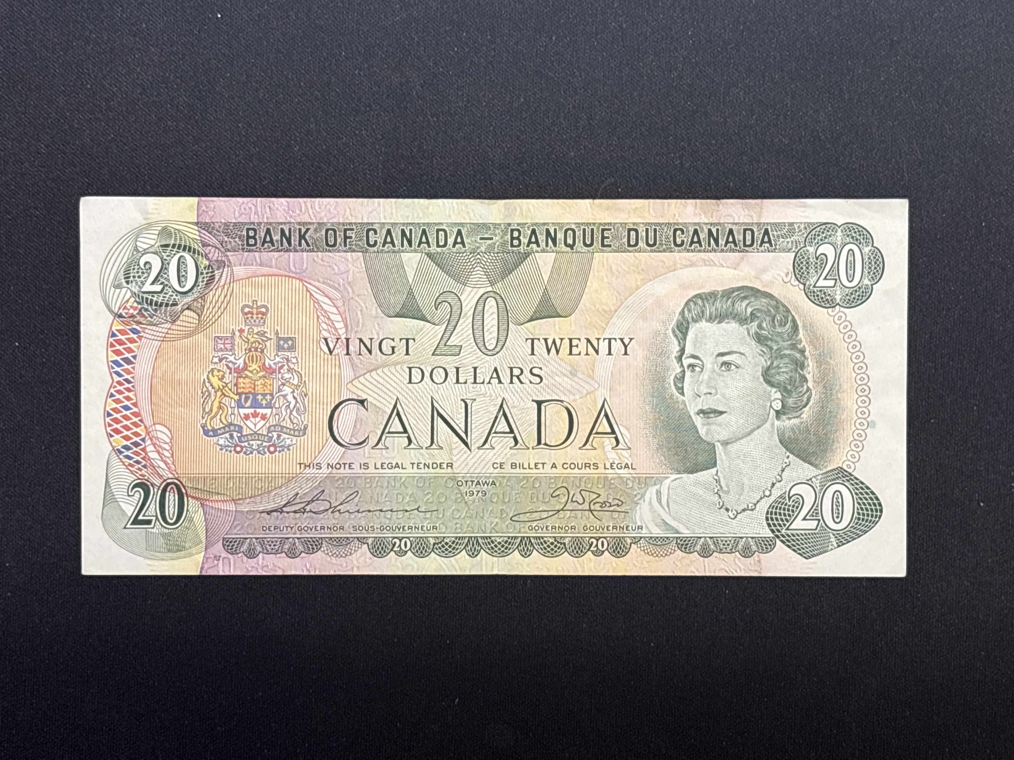 LOT 2026-977 — Billet canadien de 20 dollars émis par la Banque du Canada, daté de 1979, avec… — photo 1