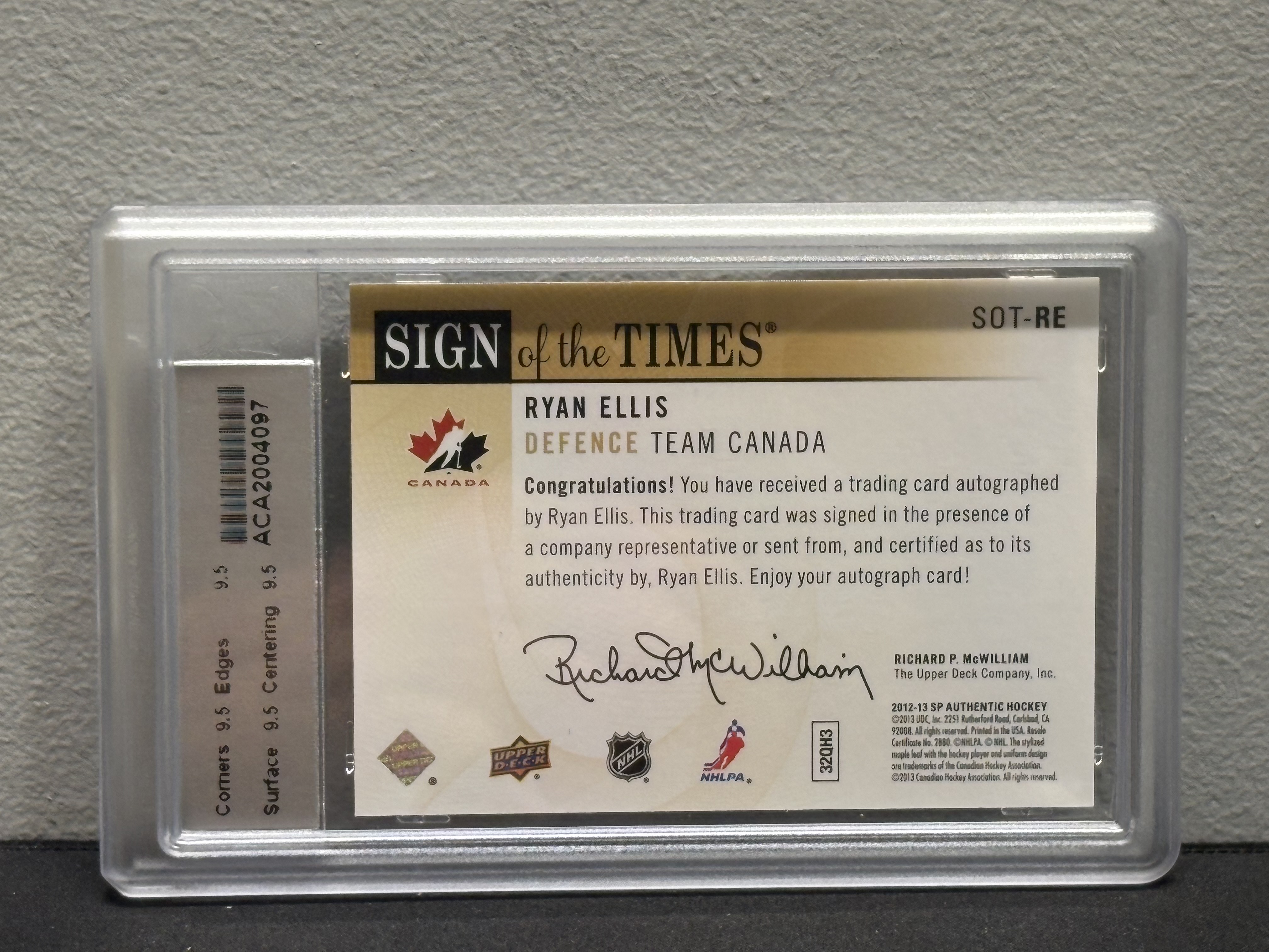 LOT 2026-015 — Carte de hockey autographiée Ryan Ellis – Sign of the Times de la collection 2012-13 SP Au — photo 2