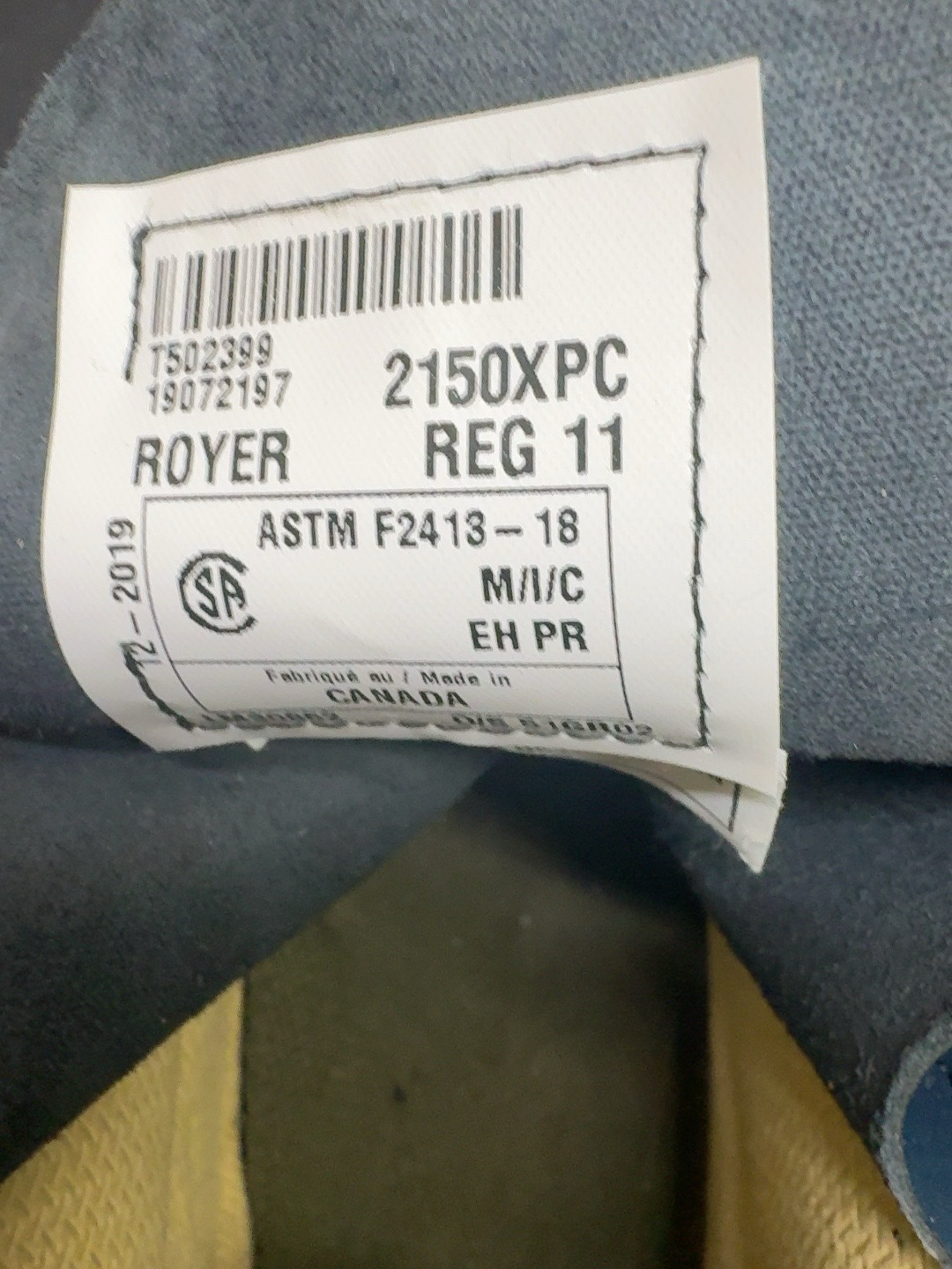 LOT 2026-208 — Bottes de travail Royer – CSA – Grandeur 11 — photo 2