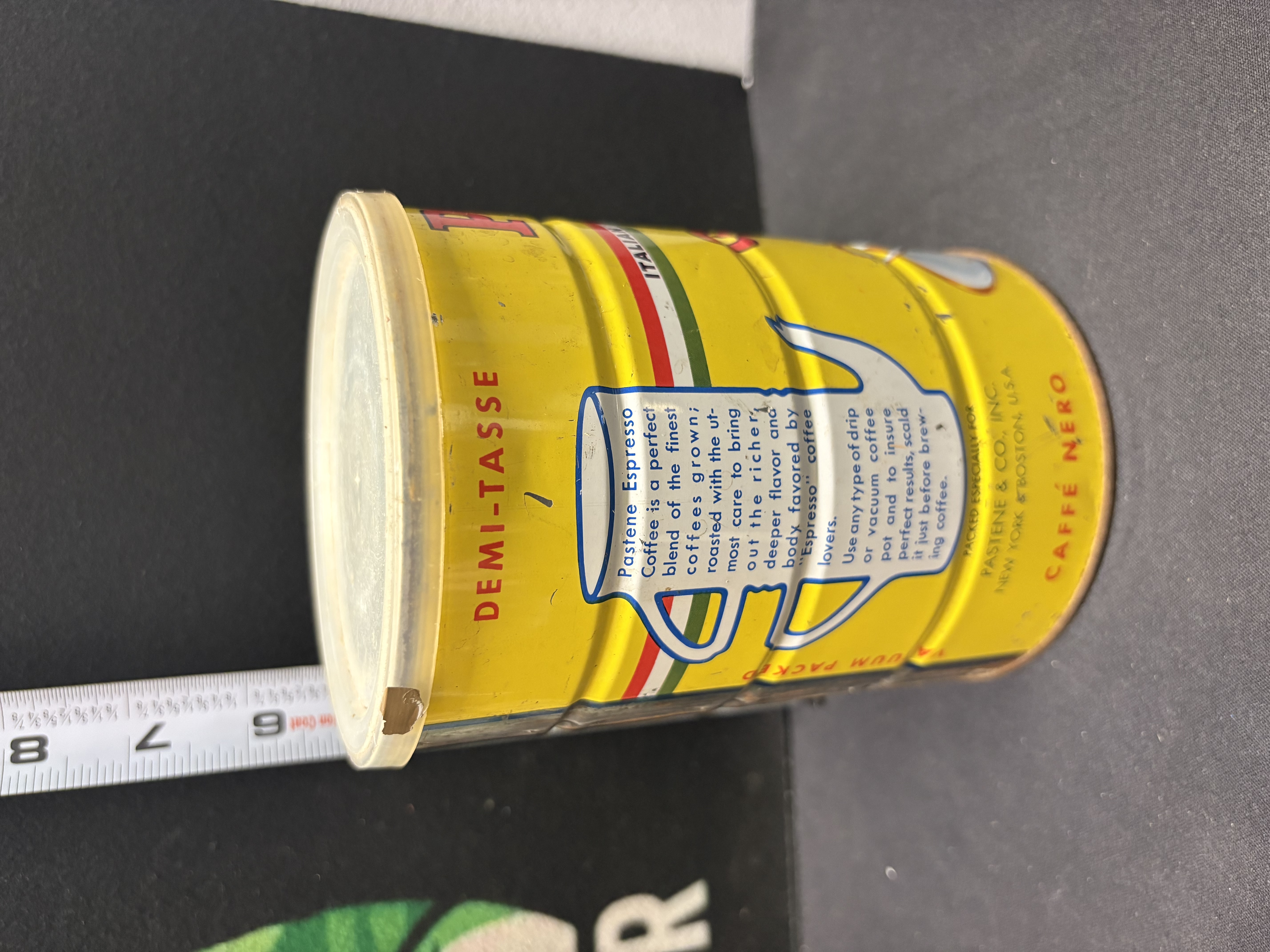 LOT 2026-255 — Ancienne boîte métallique de café espresso Pastene, encore pleine et scellée — photo 3