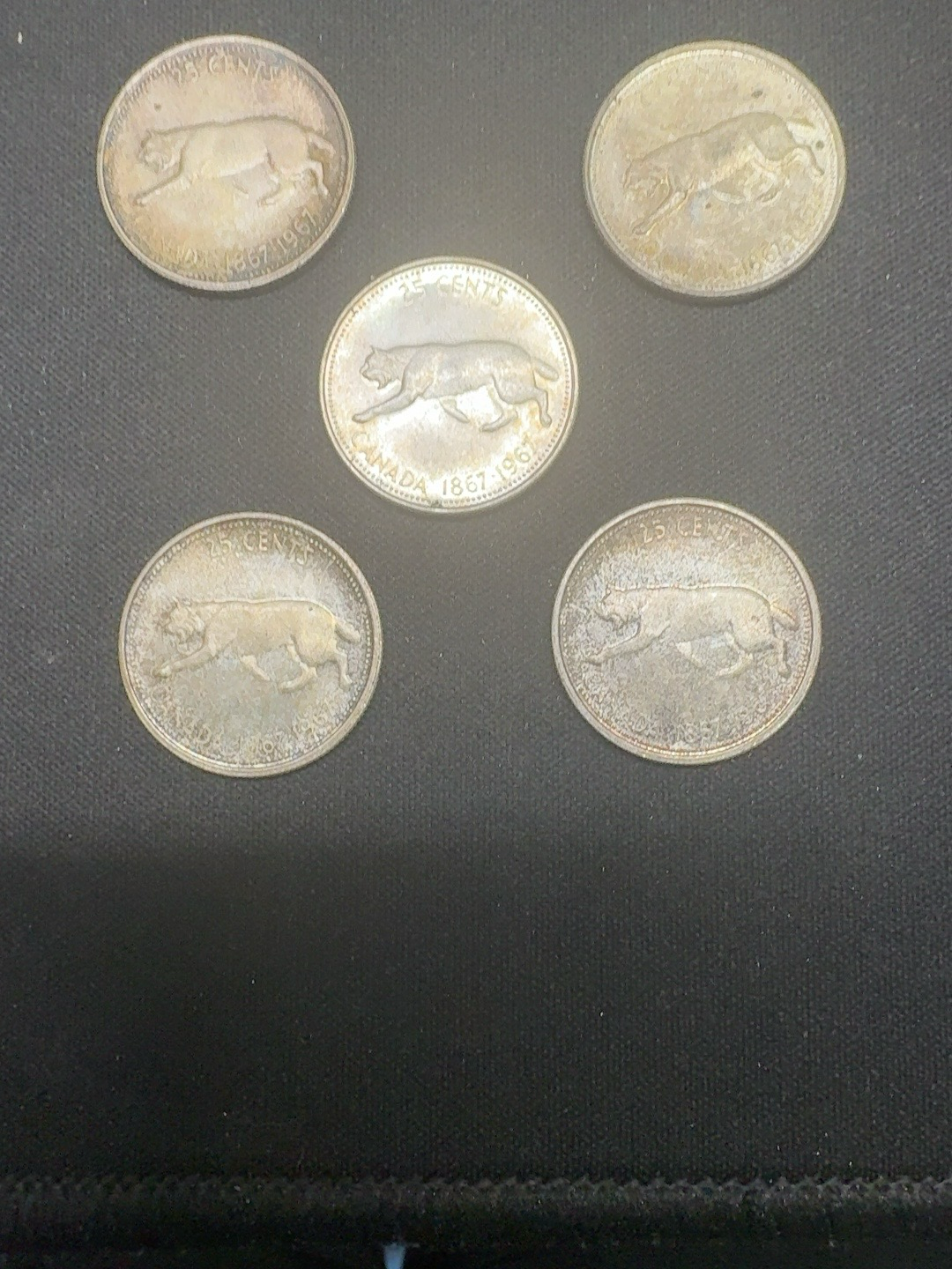 LOT 2026-274 — Ensemble de 5 pièces canadiennes de 25 cents de 1967 en argent — photo 1
