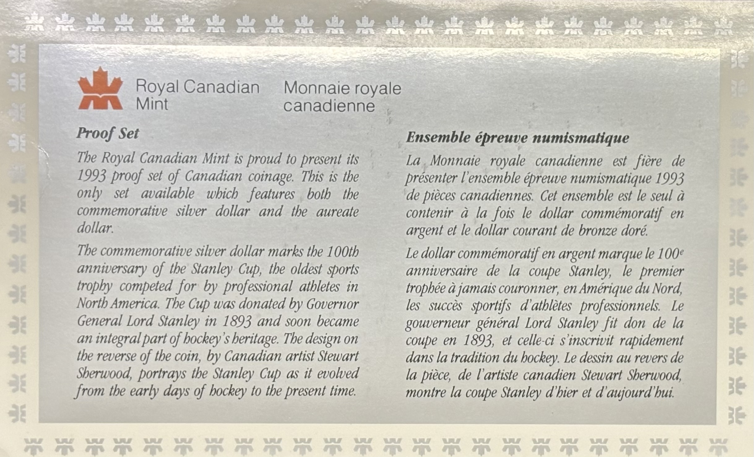 LOT 2026-041 — Ensemble épreuve numismatique Canada 1993 – 7 pièces – 100e anniversaire de la Coupe Stanl — photo 5