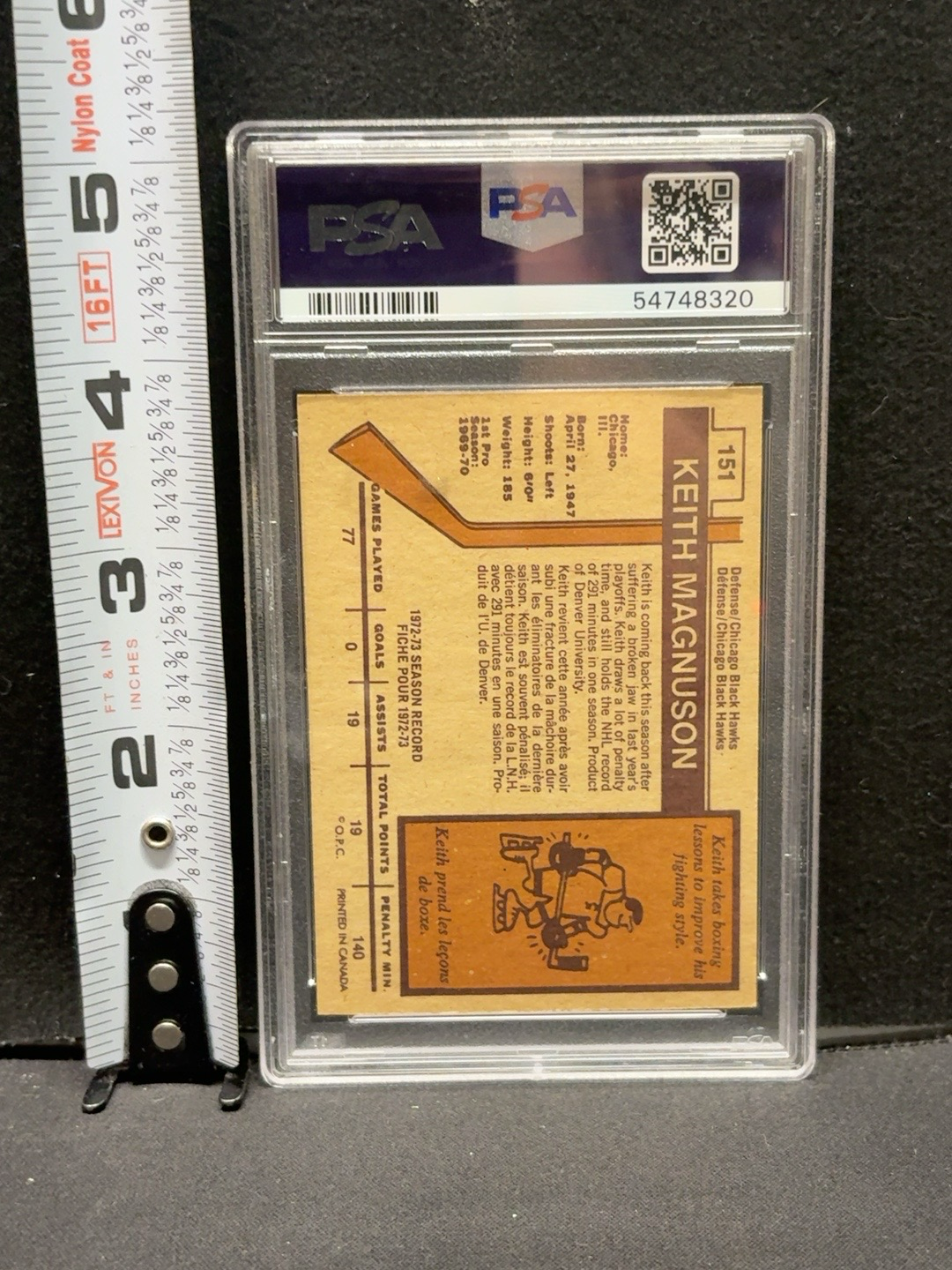 LOT 2026-474 — Carte de hockey vintage 1973-74 O-Pee-Chee #151 – Keith Magnuson, des Chicago… — photo 2