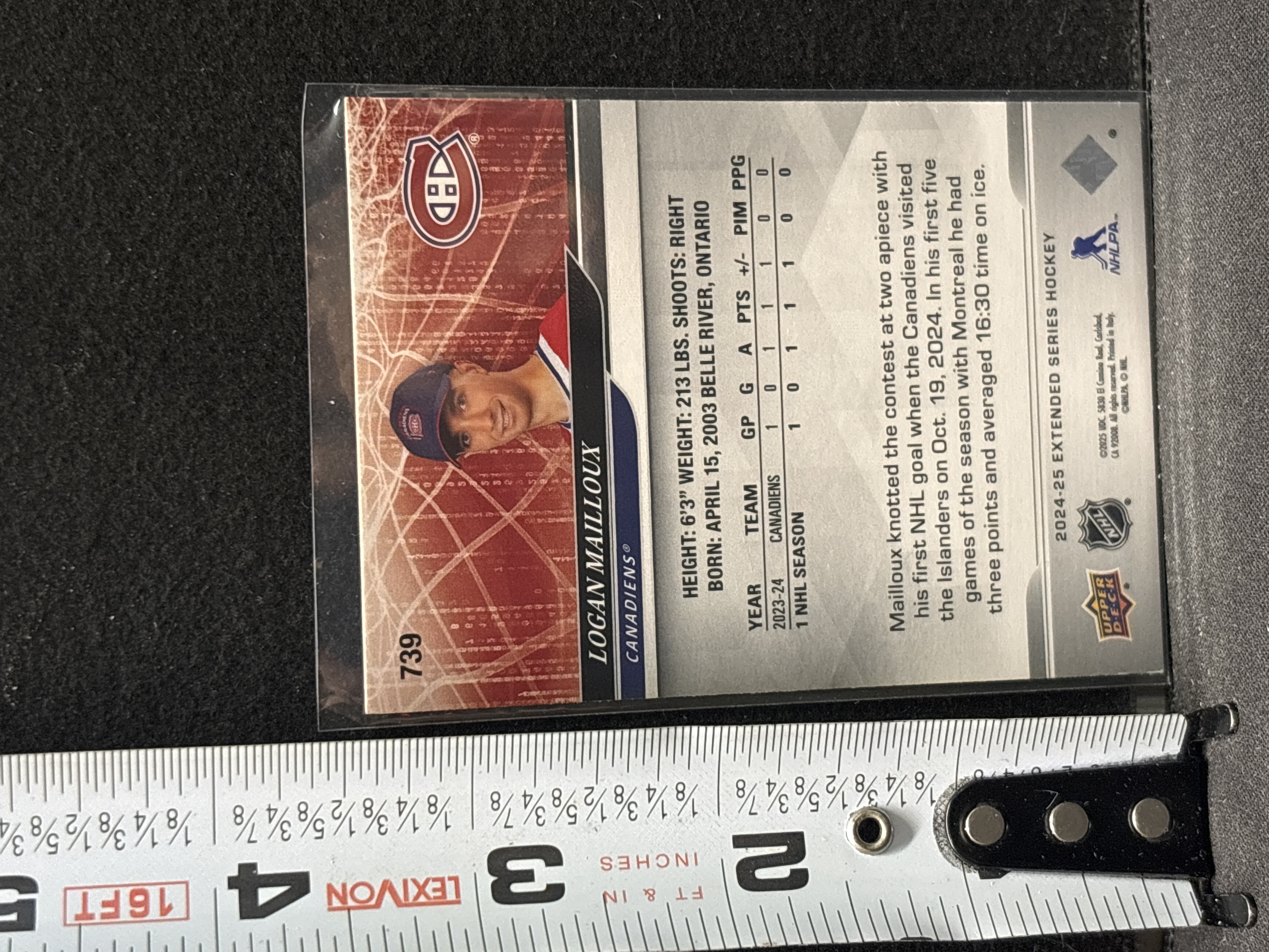 LOT 2026-618 — Carte de hockey Upper Deck 2024-25 Extended Series Hockey, no 739, à l’effigie… — photo 2