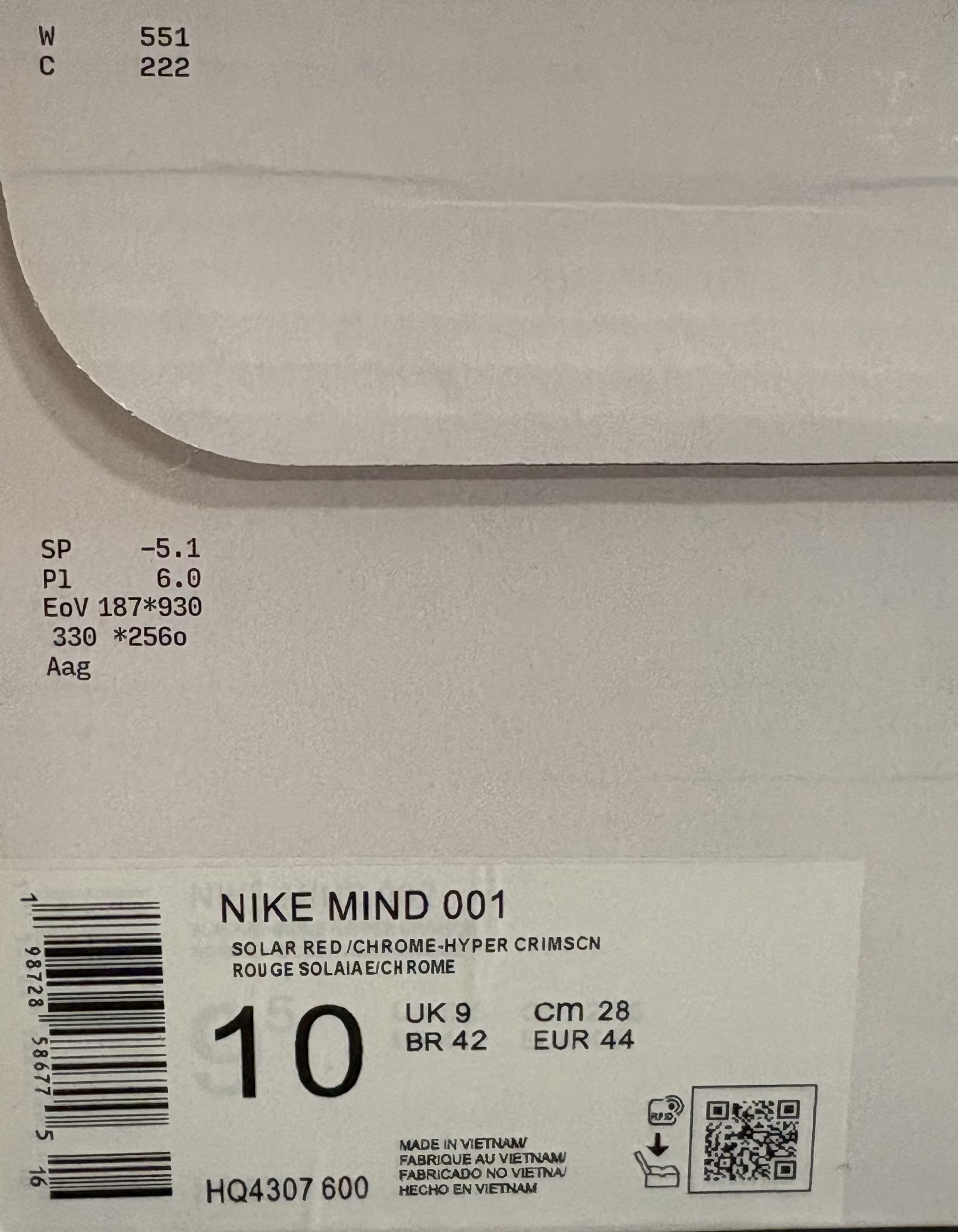LOT 2026-071 — Chaussures Nike Mind 001 – Solar Red / Chrome – Grandeur 10 – Avec boîte — photo 4