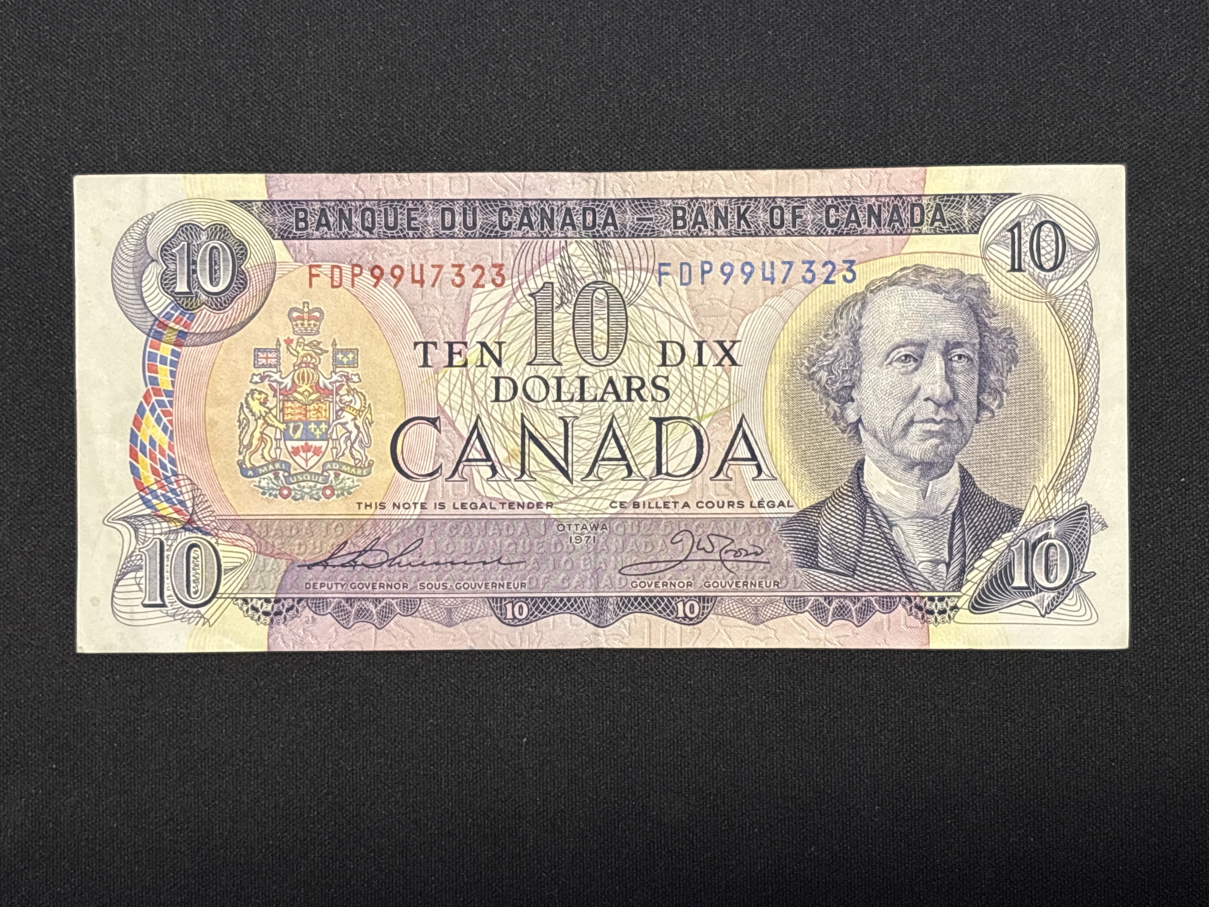 LOT 2026-702 — Billet canadien de 10 dollars émis par la Banque du Canada en 1971, portant le… — photo 1