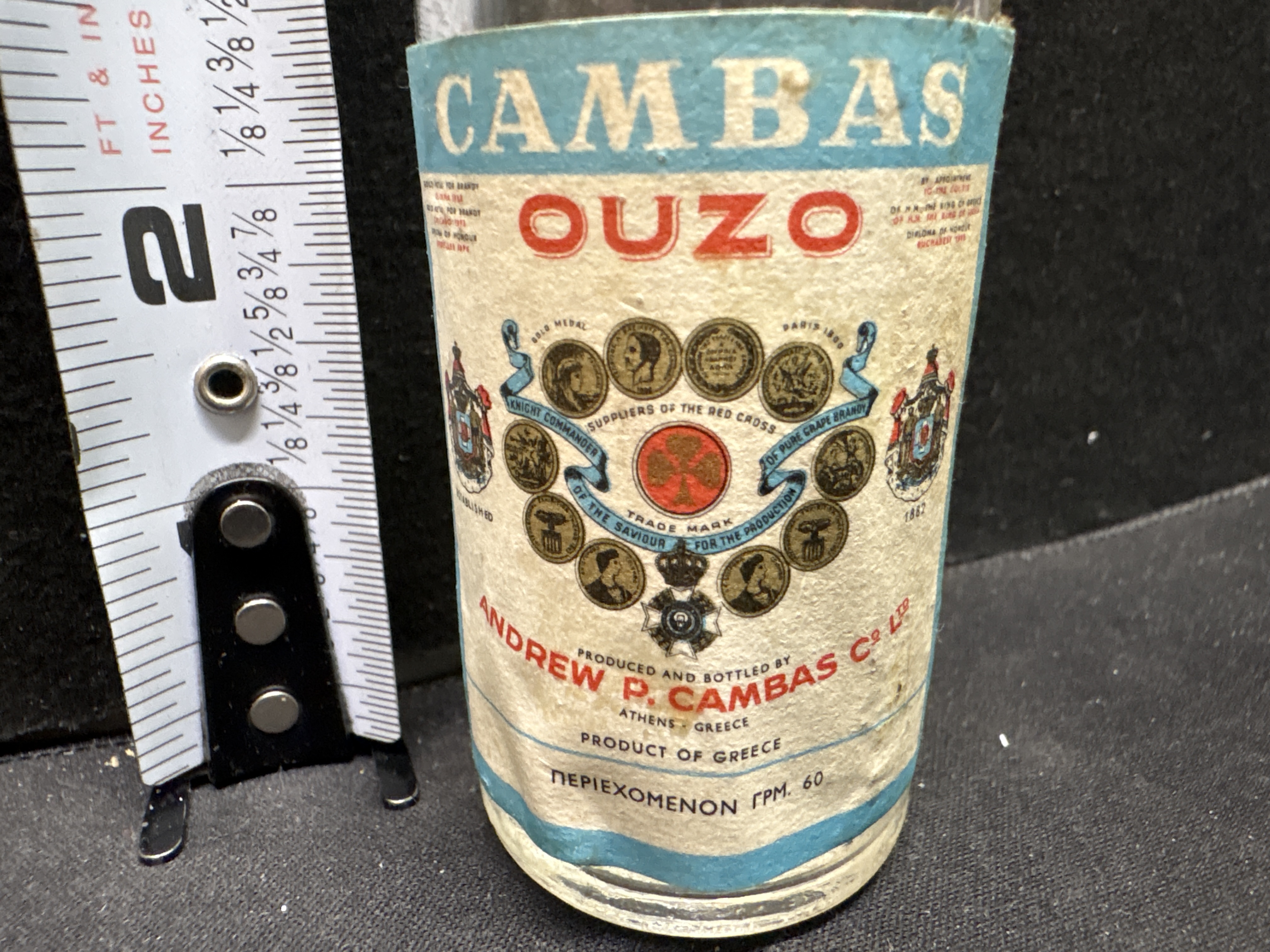 LOT 2026-707 — Bouteille miniature en verre de liqueur grecque Ouzo, de marque Cambas — photo 2