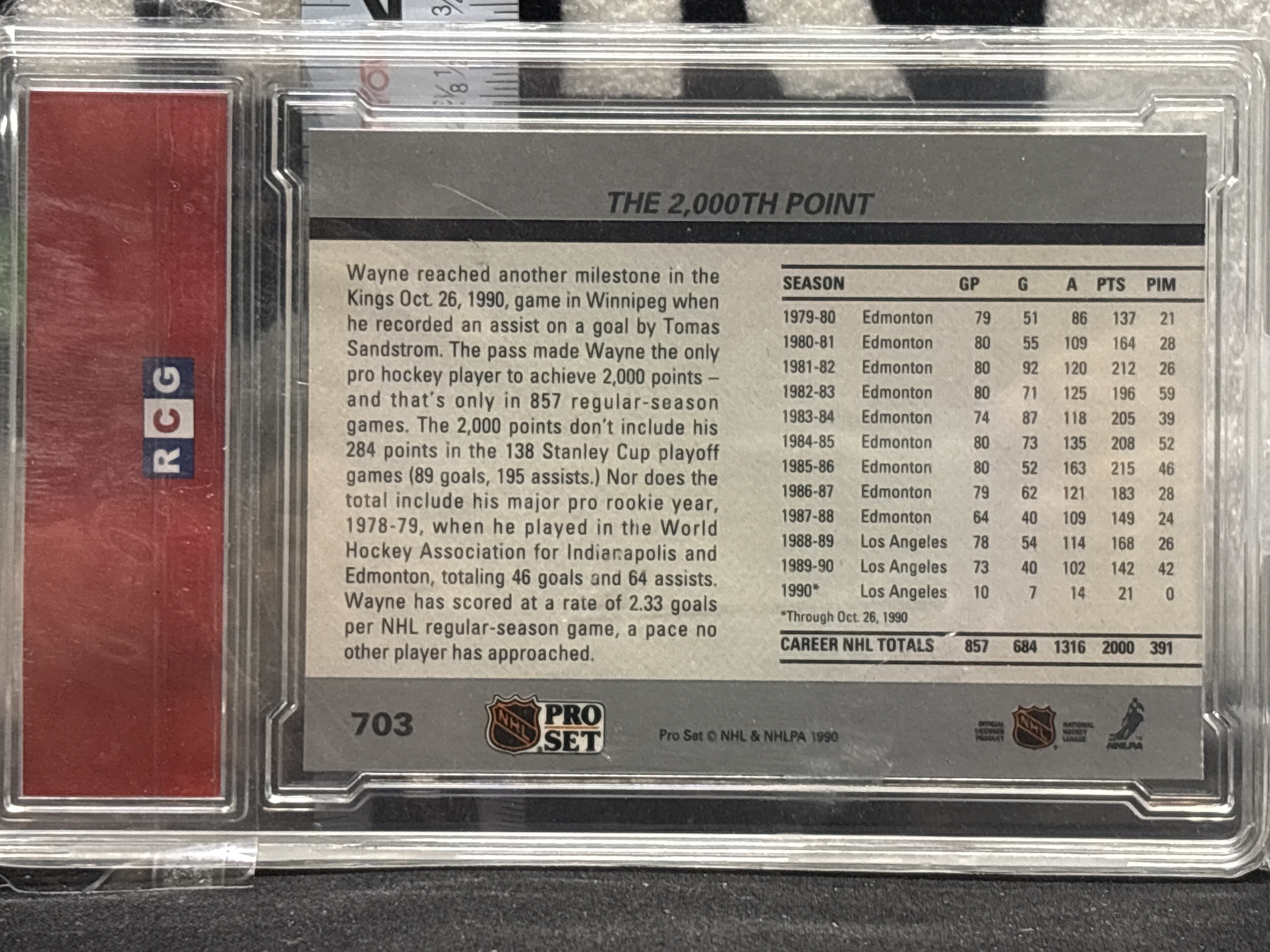 LOT 2026-709 — Carte de hockey Wayne Gretzky de la série 1989-1990 Pro Set, numéro 703… — photo 2