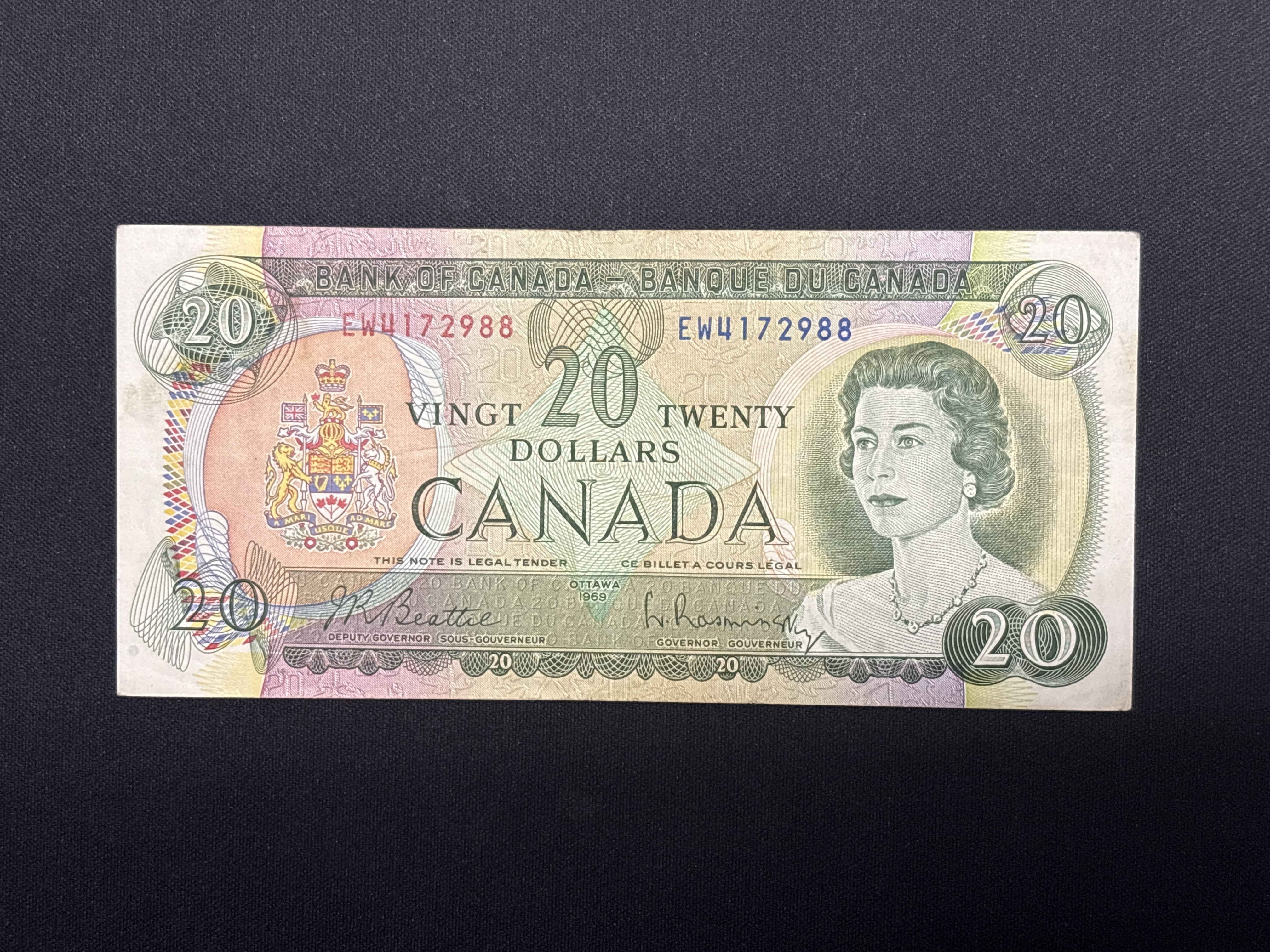 LOT 2026-713 — Billet canadien de 20 dollars de la Banque du Canada, daté de 1969, numéro de… — photo 1