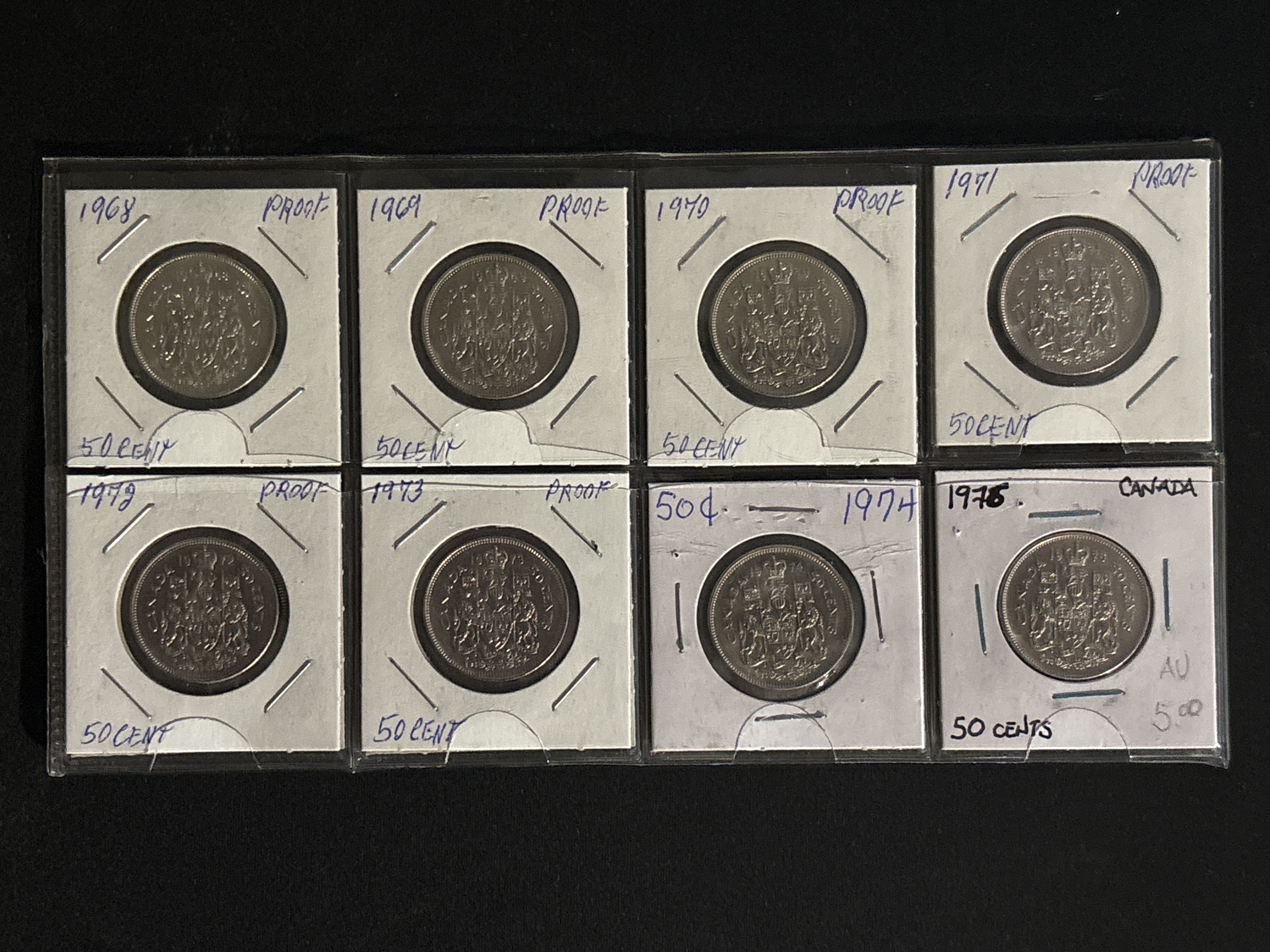LOT 2026-714 — Lot de 8 pièces de monnaie canadiennes de 50 cents, datées de 1968 à 1975… — photo 1