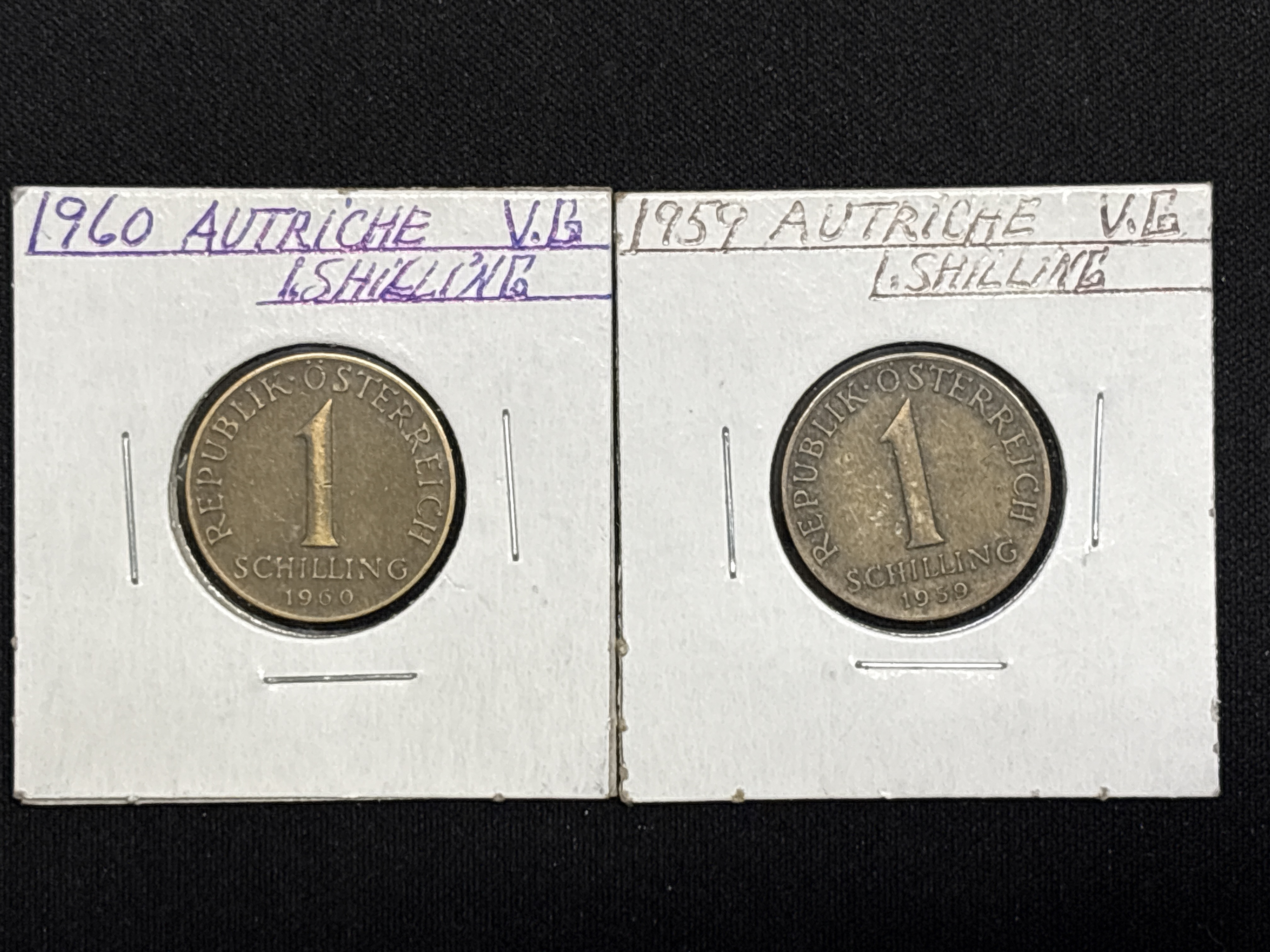 LOT 2026-743 — Lot de 2 pièces de monnaie autrichiennes de 1 schilling, datées de 1959 et… — photo 1