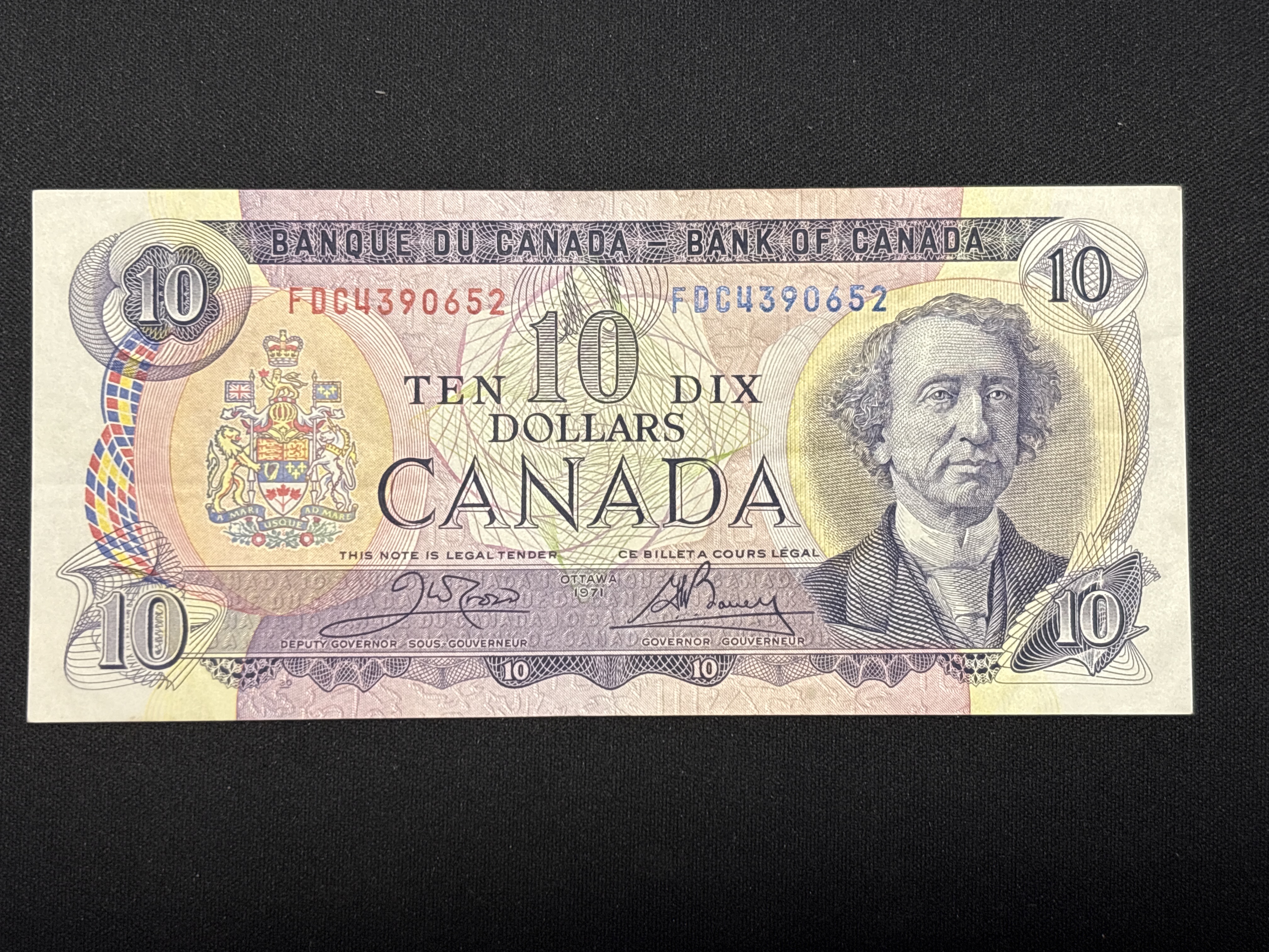 LOT 2026-791 — Billet de 10 dollars de la Banque du Canada, daté d’Ottawa 1971, série… — photo 1