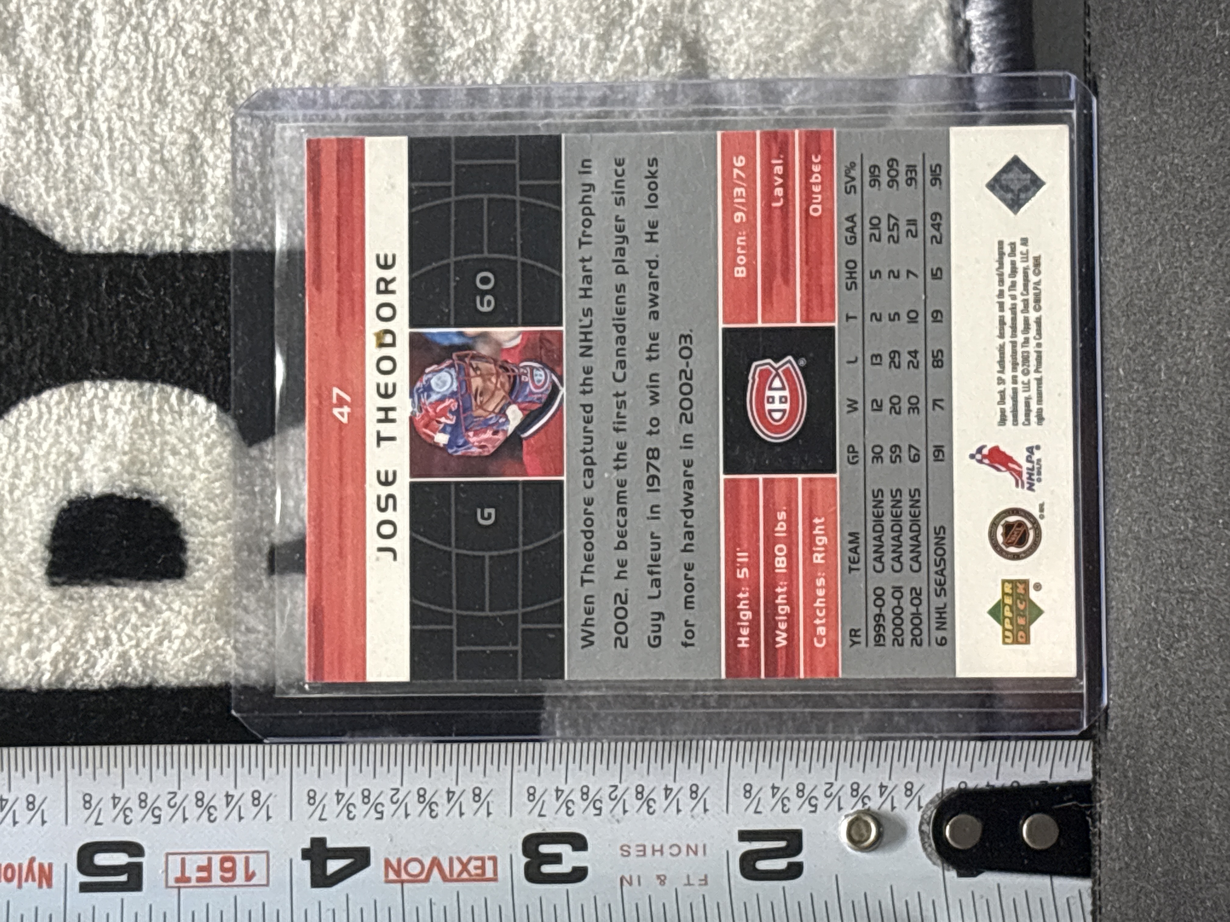 LOT 2026-799 — Carte de hockey Upper Deck SP Authentic de José Théodore, gardien des… — photo 2
