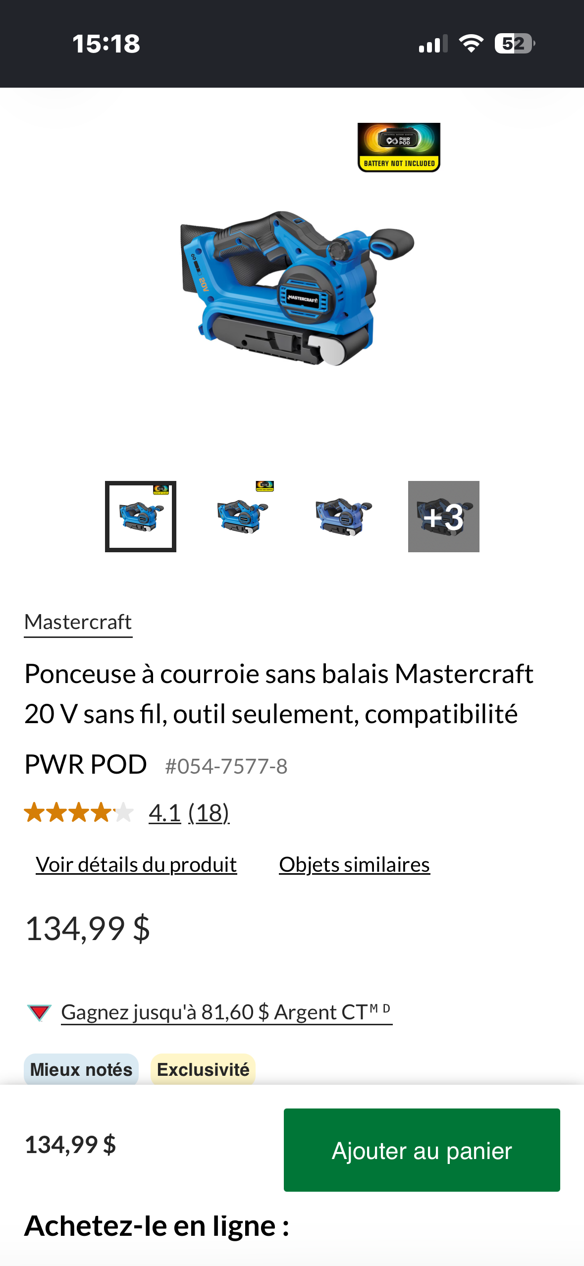 LOT 2026-830 — Ponceuse à courroie sans balais Mastercraft 20 V sans fil, modèle 054-7577-8… — photo 3