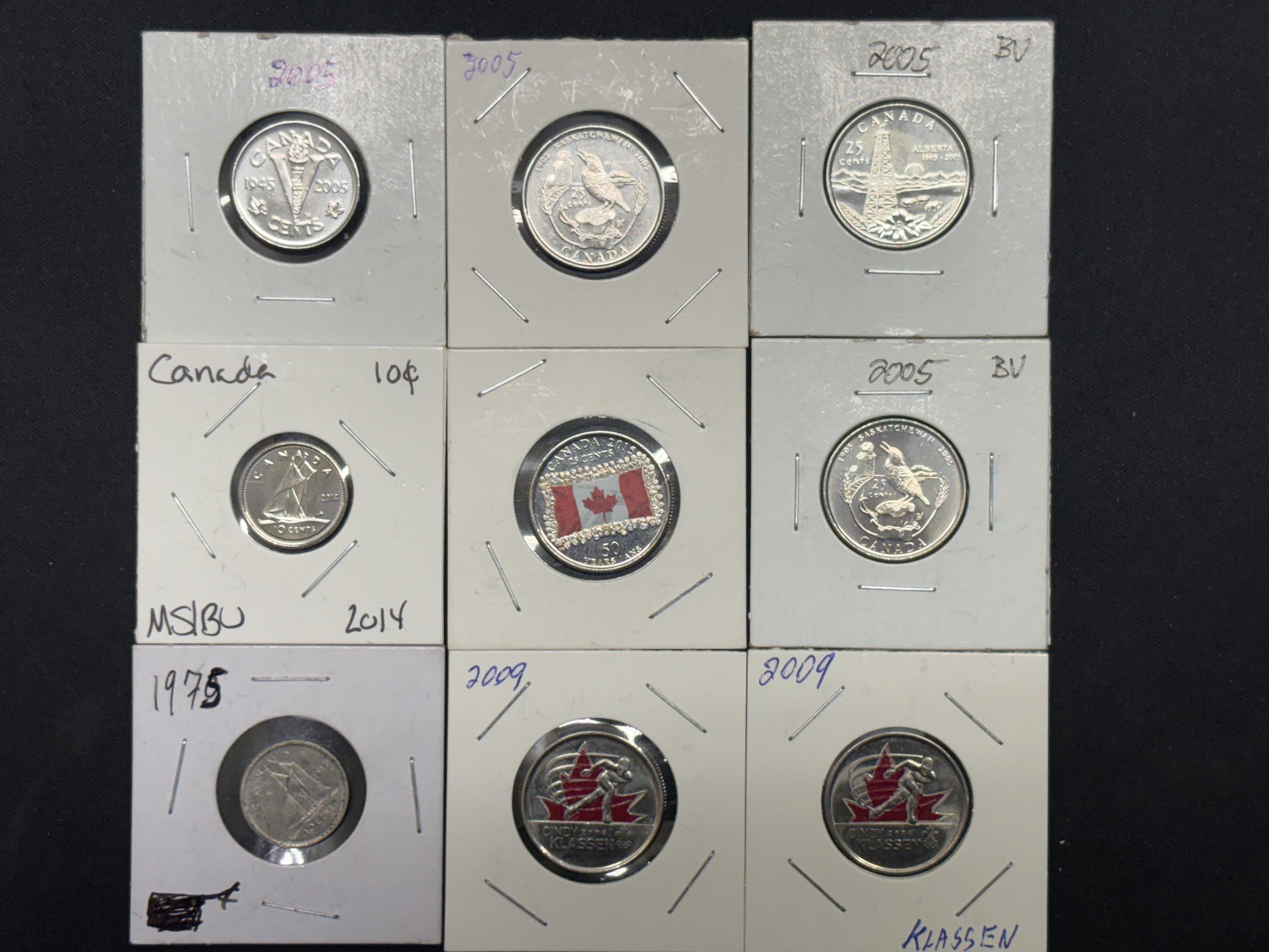 LOT 2026-908 — Ensemble de 9 pièces de monnaie canadiennes présentées dans des cartons de… — photo 1